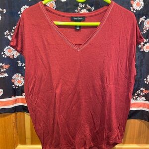 White House Black Market Burgundy V-Neck Tee